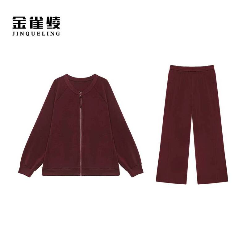 Golden Sparrow [Berkeng Collection] Design Style Round Neck Zipper Wide and Oversized Fashion Set Szbt271