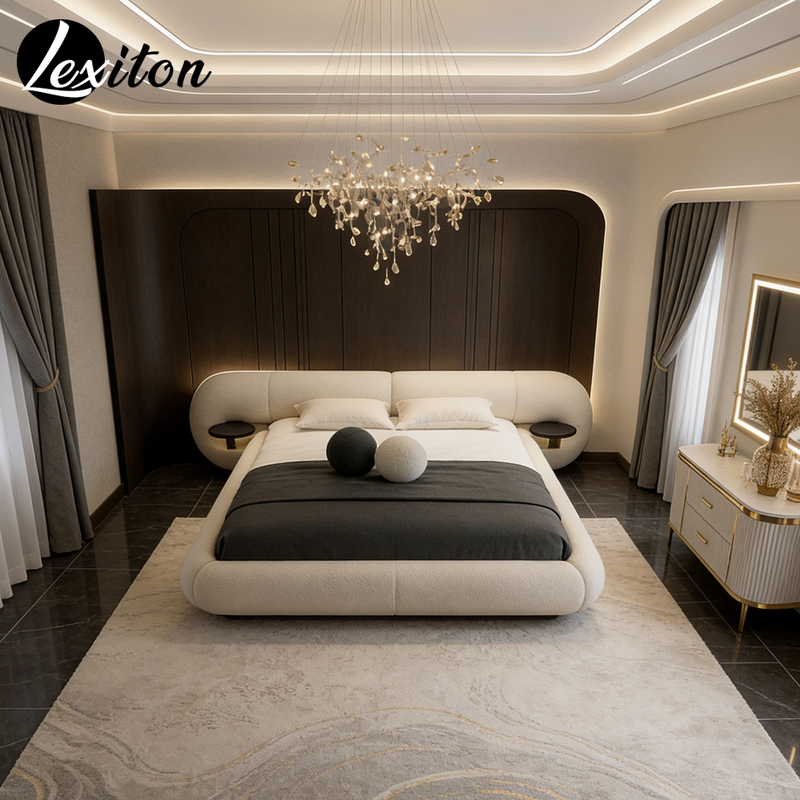 Lexington Italian-Style Light Luxury Minimalist Puff Bed 2m Master Bedroom Solid Wood Bed with Artistic Thick Backrest 1.8m Fabric Bed