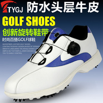 TTYGJ new golf shoes mens activity nail shoes waterproof head layer cowhide rotating shoelace