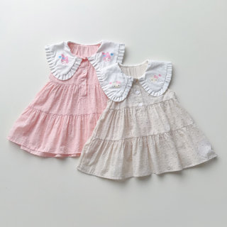 80-130女童夏季纯棉无袖大翻领上衣裙衬衫裙中长款薄款裙式衬衫