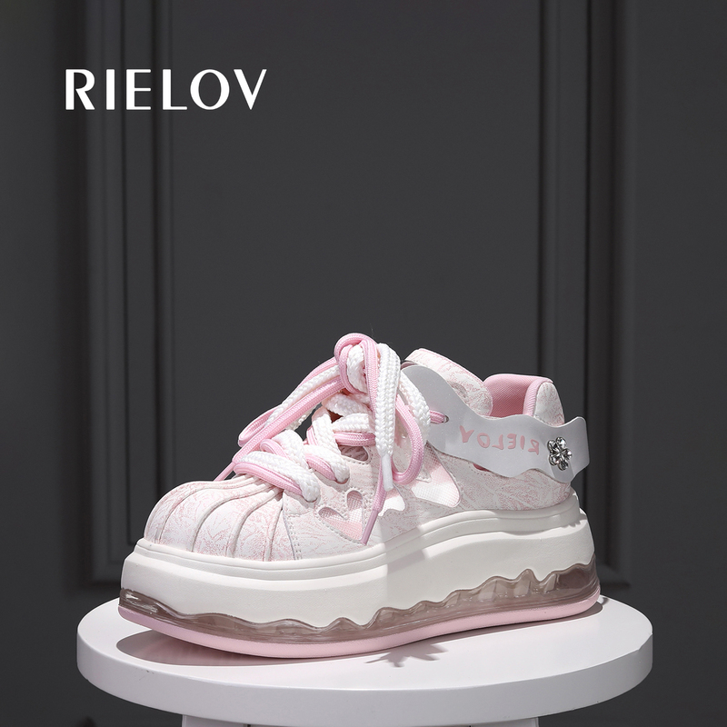 Rielov White Shoes for Women, Height-Increasing, 2026 Spring New Style, Very Attractive, Thick-Soled Platform Shoes, Casual Sneakers