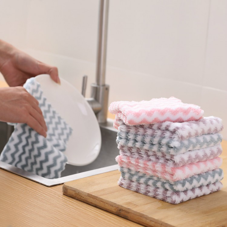 Ultrafine fiber double-sided absorbent wave-like without falling hair not stained with oil dishcloth Dishcloth Kitchen Cleaning Towels