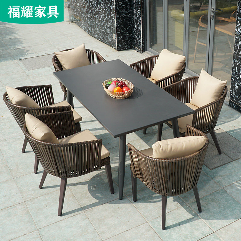 Outdoor Table And Chairs Courtyard Casual Rattan Benches Outdoor Balcony Simple Aluminum Alloy Table And Chairs Combined Villa Open-air Dining Table And Chairs
