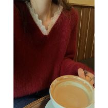 THXGIVING raccoon fur coat winter new French style V-lead lace splicing loose with lazy blouses 15825