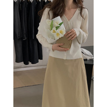 thxgivying design sense lacing stitch sweatshirt fall new sexy long sleeve V collar single row buttoned jacket 15555