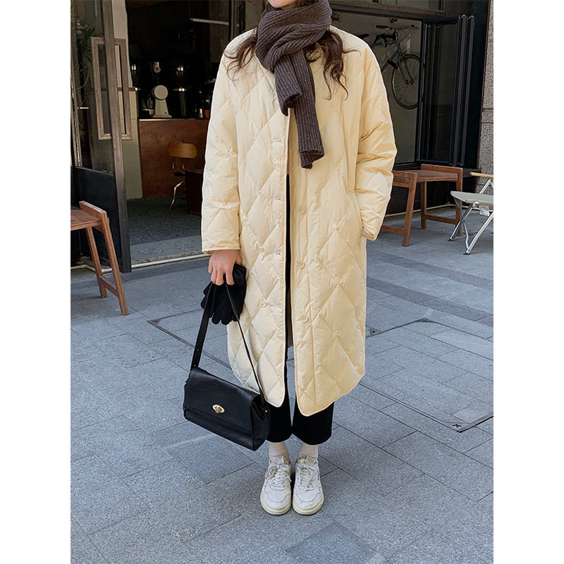 THXGIVING Simple style loose and thickened long down jacket winter new single-breasted V-neck jacket 16989