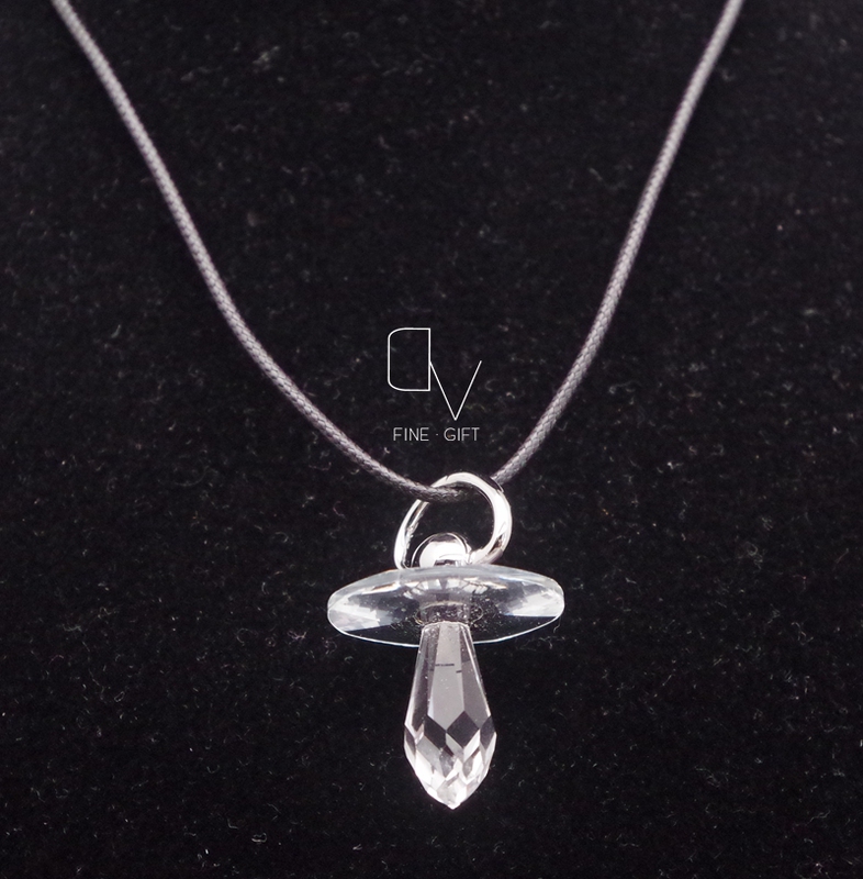 Austrian Crystal Pacifier Pendant Necklace Jewelry for Women, Pink and White, Cute Style, Spring and Summer Gift