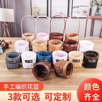 Decoration Yilin craft new hand-in-hand basket gift flower basket bamboo woven wooden ornaments rose woven flower pot