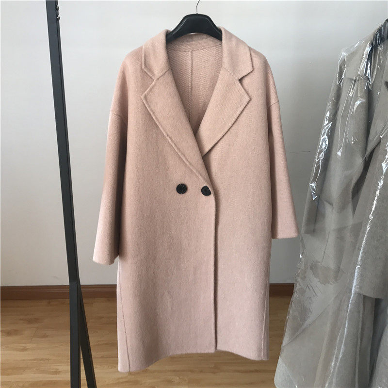2022 autumn and winter new Korean version thin double-sided woolen coat women's pure handmade medium-length thick woolen coat