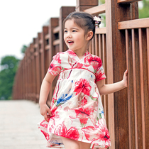 Childrens skirt improved Hanfu dress summer Chinese style performance cotton flower cloth Girls Costume Princess dress