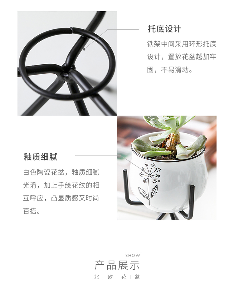 Bắc Âu đơn giản ins gió gốm khung sắt gốm sứ phòng khách nhà để bàn thịt nhỏ trong chậu trang trí trang trí - Vase / Bồn hoa & Kệ chậu thủy tinh trồng cây