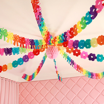 School season activity classroom ceiling decoration Park school layout Kindergarten Shop colorful flower ribbon flag