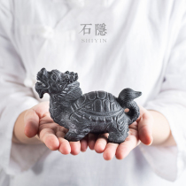  Large size dragon tortoise tortoise natural black gold stone head tea pet decoration boutique can be raised hand-carved lucky tea table jewelry