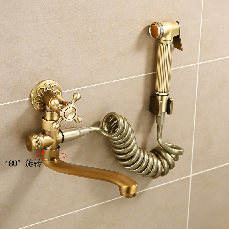 In-Wall Antique Brass Single Cold Outdoor Balcony Mop Pool Wash Basin Basin Extended Mop Pool Rotating Faucet