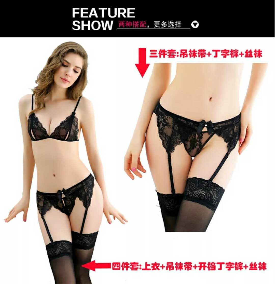 Phụ nữ garter vớ siêu mỏng trong suốt ren cao vớ mở 裆 kem ba- điểm đen lụa vớ bộ