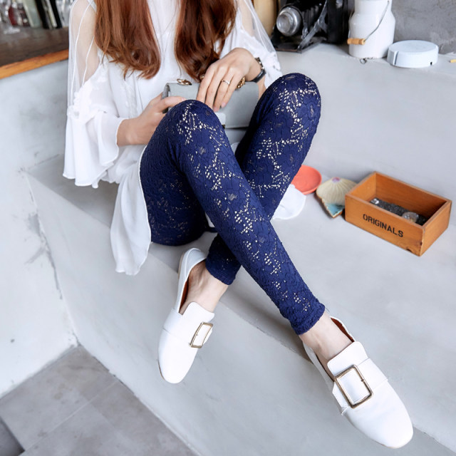 Leggings spring and summer thin section nine-point pants small feet pencil tight skinny legs elastic sexy lace three-dimensional female new