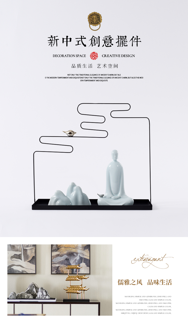 New Chinese style ceramic small zen monk furnishing articles creative home study teahouse desktop soft adornment ornament