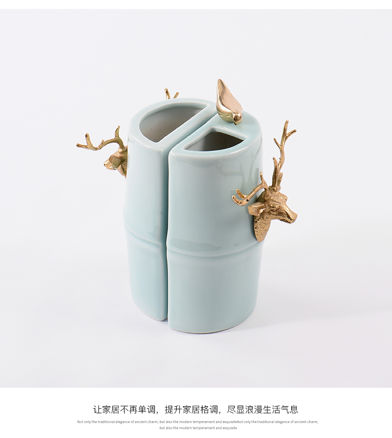 Modern jewelry ceramic furnishing articles office decoration study of new Chinese style bookcase rely on brass deer head bird book file
