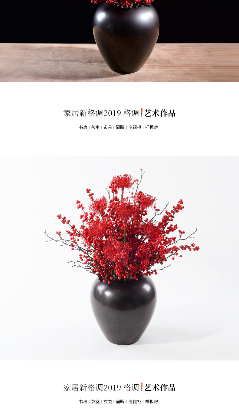 New Chinese style home soft decoration ceramic vase simulation whole dried flowers floral zen study porch place