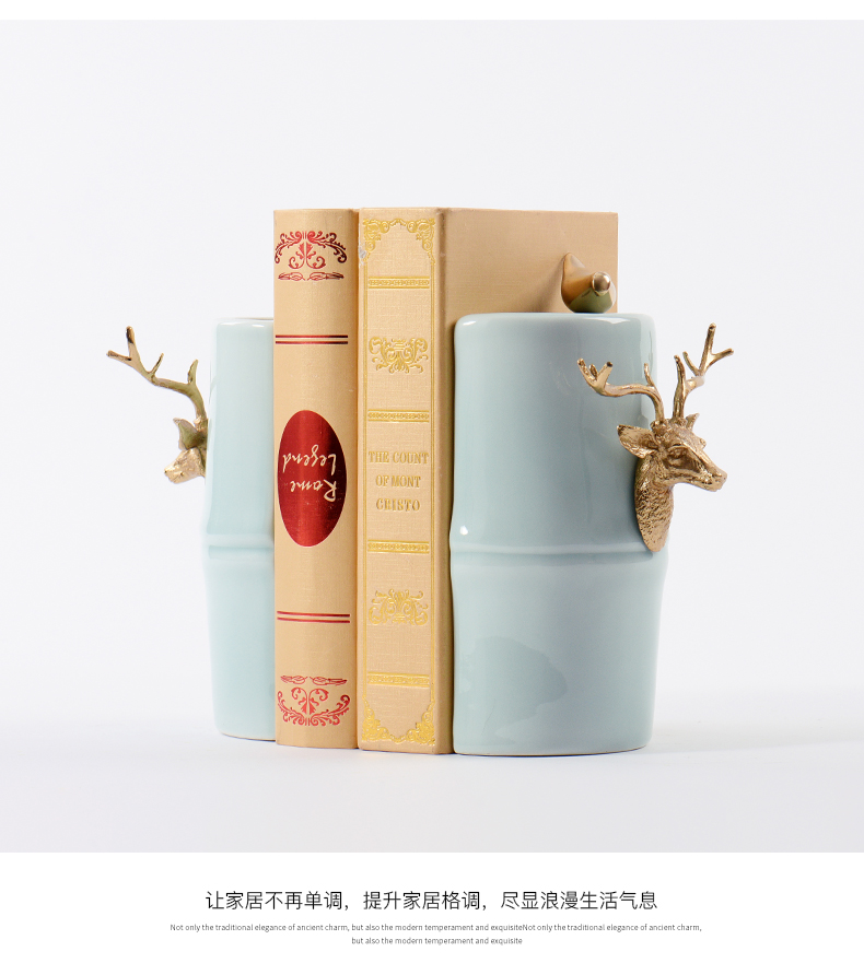 Modern jewelry ceramic furnishing articles office decoration study of new Chinese style bookcase rely on brass deer head bird book file