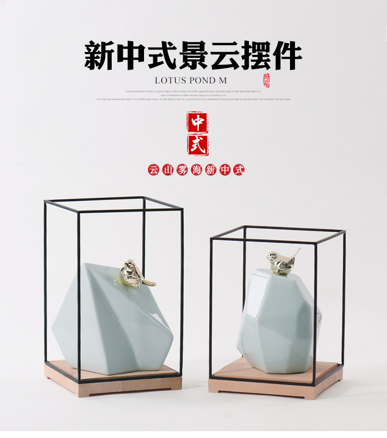 New Chinese style geometric ceramic zen home decoration decoration bird study example room office soft furnishing articles