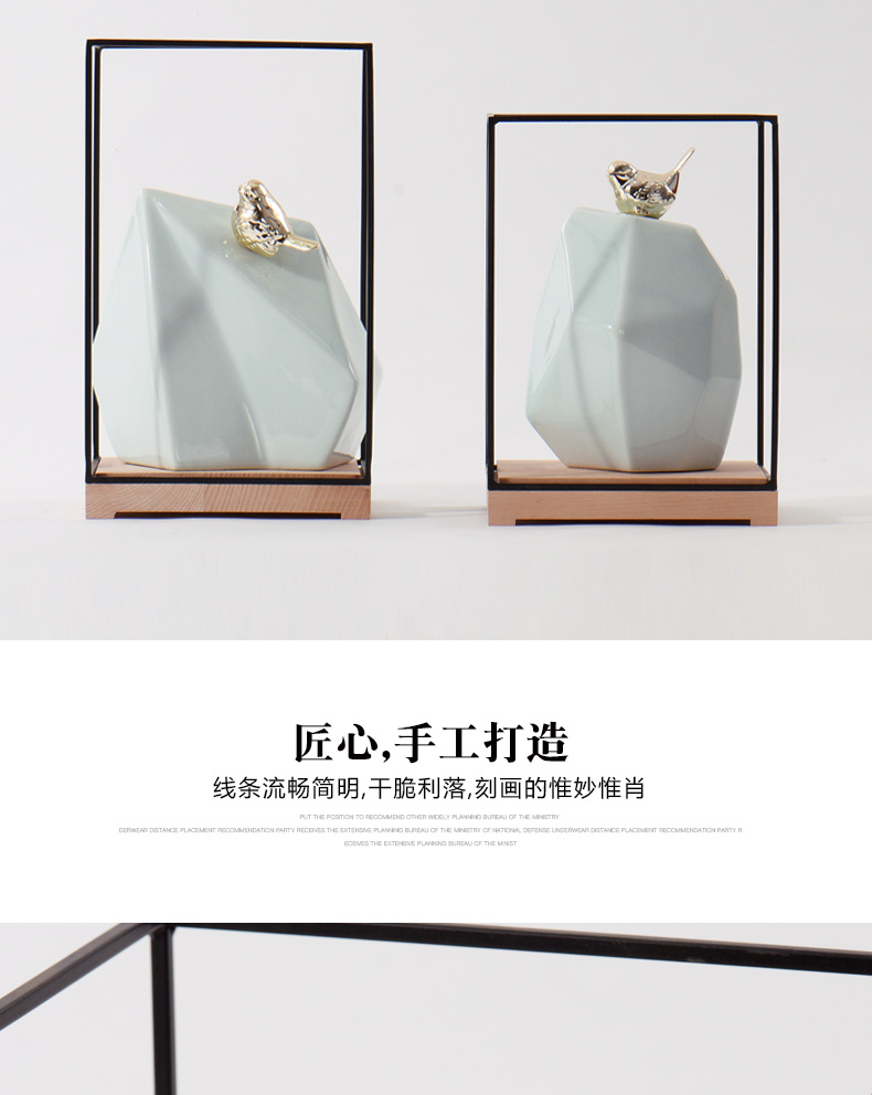 New Chinese style geometric ceramic zen home decoration decoration bird study example room office soft furnishing articles