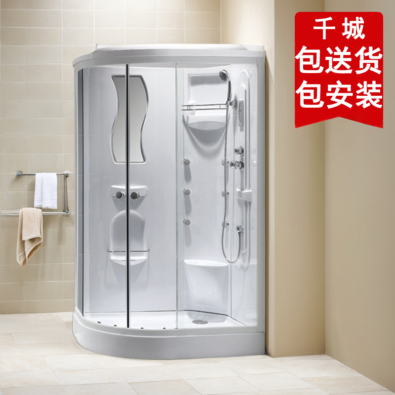 Low-Profile Curved Fan-Shaped Shower Room with Integrated Waterproof and Thermal Insulation, All-In-One Home-Use White Acrylic Shower Room