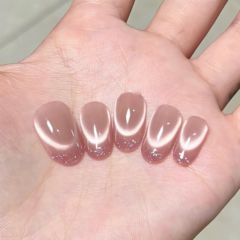【Scent of Roses】Luxurious French Cat Eye Handmade Wearable Nails High-End Whitening Pink Nail Stickers