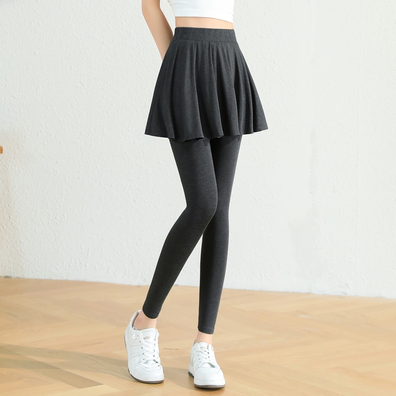 Plus-Size Faux Two-Piece Leggings for Women, Thin Style for Spring, Summer, and Autumn, High-Waisted, Slimming, Fitness, Sports, Pleated Skirt