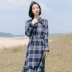 Quần áo mùa thu mới 2018 tình yêu đầu tiên của cô gái retro Pháp tay dài thắt eo cơ sở kẻ sọc đầm váy dài váy body dài tay Váy dài