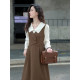 Muyiyi fake two-piece dress for women 2023 new autumn retro doll collar small temperament mid-length skirt