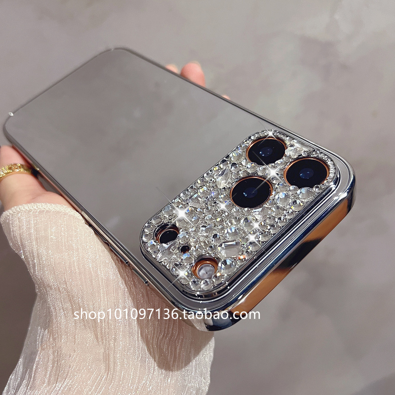 Makeup Mirror with Rhinestones Suitable for Apple 17 Pro Max Phone Case, Lens with Diamonds, iPhone 17 Full Coverage, 13/15 Pro Non-Deformable Mirror, 14 Protective Case, 16 Pm Shell, Super Shiny New Luxury Model