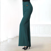 Latin pants womens high waist Dan Baoluo dance clothes national standard dance dark green dance pants loose Latin dance pants