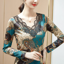 Autumn new national standard modern ballroom dance long sleeve top spring new Latin dance ladies print square dance suit