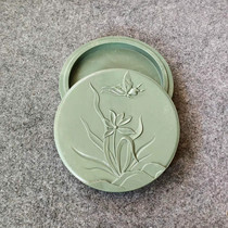 Authentic natural old pit pine stone with lid round stone natural rough pine flower graphite box ink sea practical brick platform