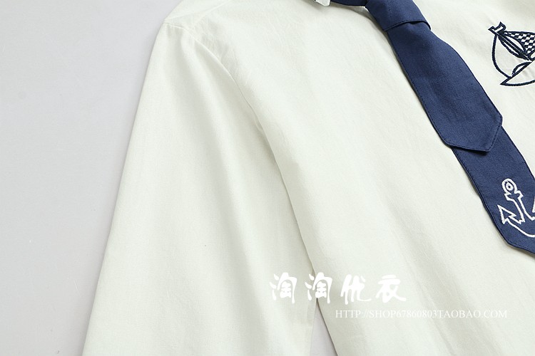 Nhật Bản Sen nữ đại học gió ngọt nhỏ sinh viên neo cà vạt dài tay áo sơ mi nữ mùa thu áo sơ mi sơ mi denim