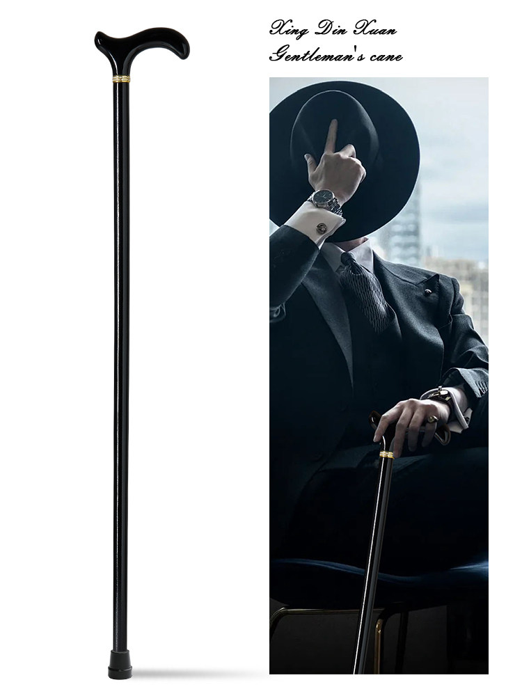 British Gentleman's Solid Wood Walking Stick, Simple Black Walking Aid, Lightweight Non-Slip Cane, Wooden Walking Stick for the Elderly