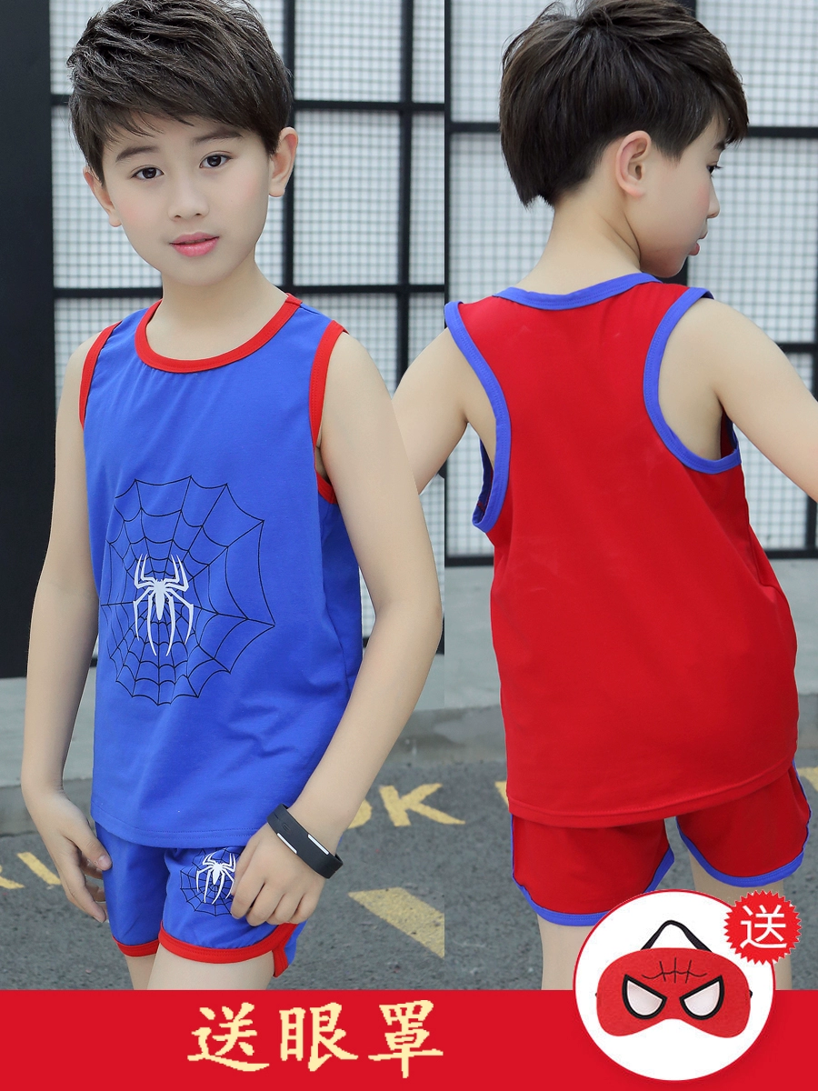 Bộ đồ vest của cậu bé 2020 mùa hè mới quần áo trẻ em trẻ em người nhện hai mảnh cậu bé hoạt hình bộ đồ thể thao - Phù hợp với trẻ em