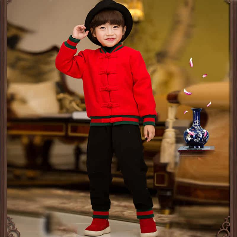 Children's Tang suit winter boys Hanfu Chinese style girls thickened New Year woolen suit performance costumes New Year's greetings