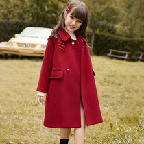 The girls fur coats autumn winter 2021 new thickening of the thickening and the mid-length red ocean qi in the girl girl in the big clothes