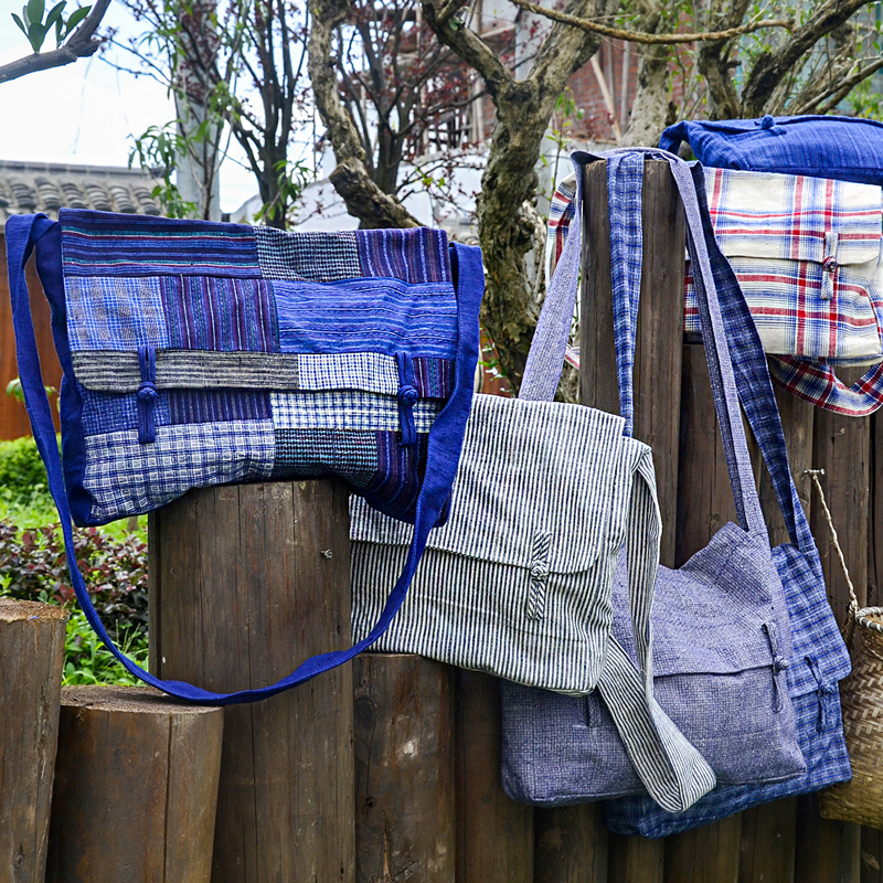 Danfeng Fabric Retro Shanghai Hand-Woven Eighties-Style Old School Bag, Homespun Crossbody Bag, Student Bag, Shoulder Bag