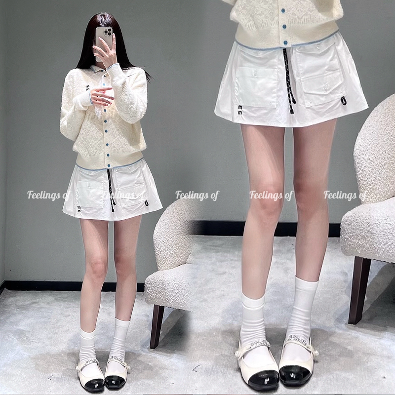 Feelings Age-Reducing College Style! 26Miu Letter Embroidered Logo Lapel White Shirt/Workwear Skirt for Women