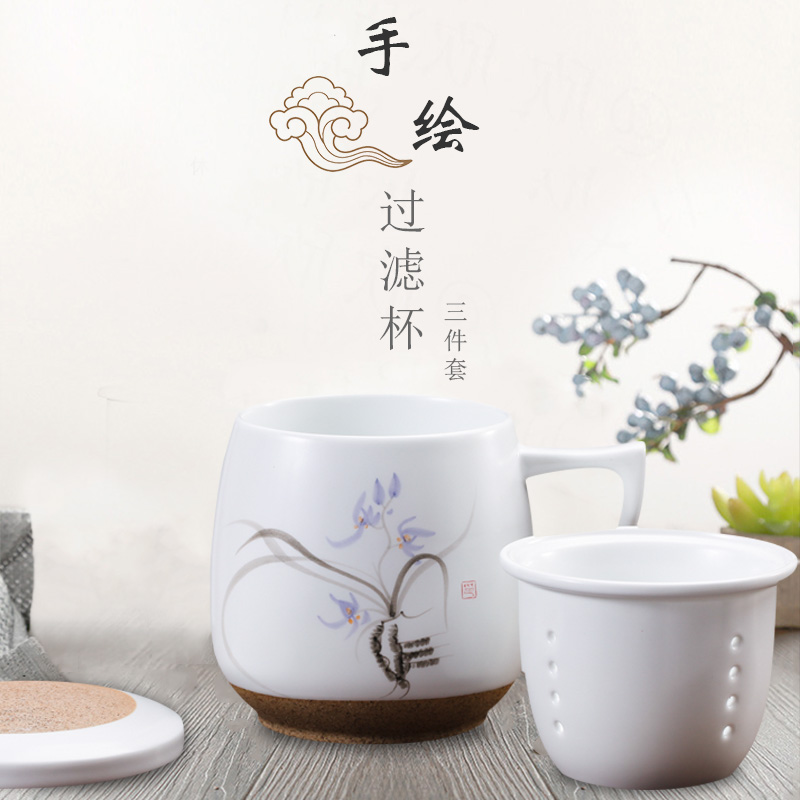 Filtering hand - made ceramic cups with cover keller large personal office home water cup tea cup of jingdezhen