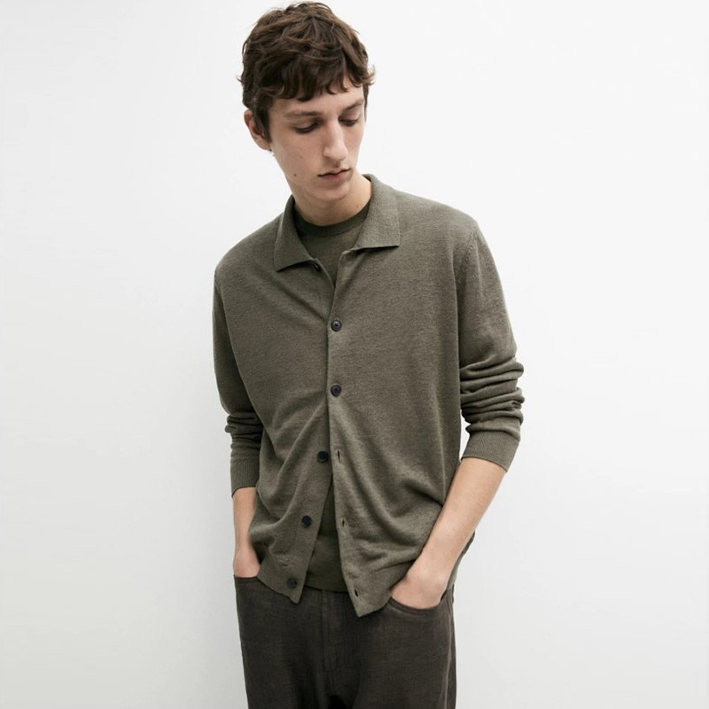 Spring/Summer 2026 Spain Md Men's Comfortable Imported 100% Lin Linen Button Knit Cardigan Spring/Summer 2026 Spain Md Men's Comfortable Imported 100% Lin Linen Button Knit Cardigan