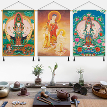 Chinese style Tangka Buddha cloth art hanging painting Hanging Cloth Buddha Hall Decoration Painting Bedroom Living Room Tapestry Tapestry of Feng Shui Mural Painting