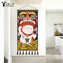 Zhaocai cat fabric hanging painting porch living room background wall decoration painting homestay tapestry wall painting Japanese hanging cloth covering cloth