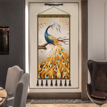 Auspicious peacock large entrance tapestry background wall decorative painting modern simple corridor mural corridor hanging painting
