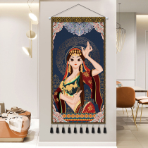Internet celebrity ethnic style fabric hanging painting living room entrance decorative painting corridor mural art vertical version hanging painting bed and breakfast tapestry