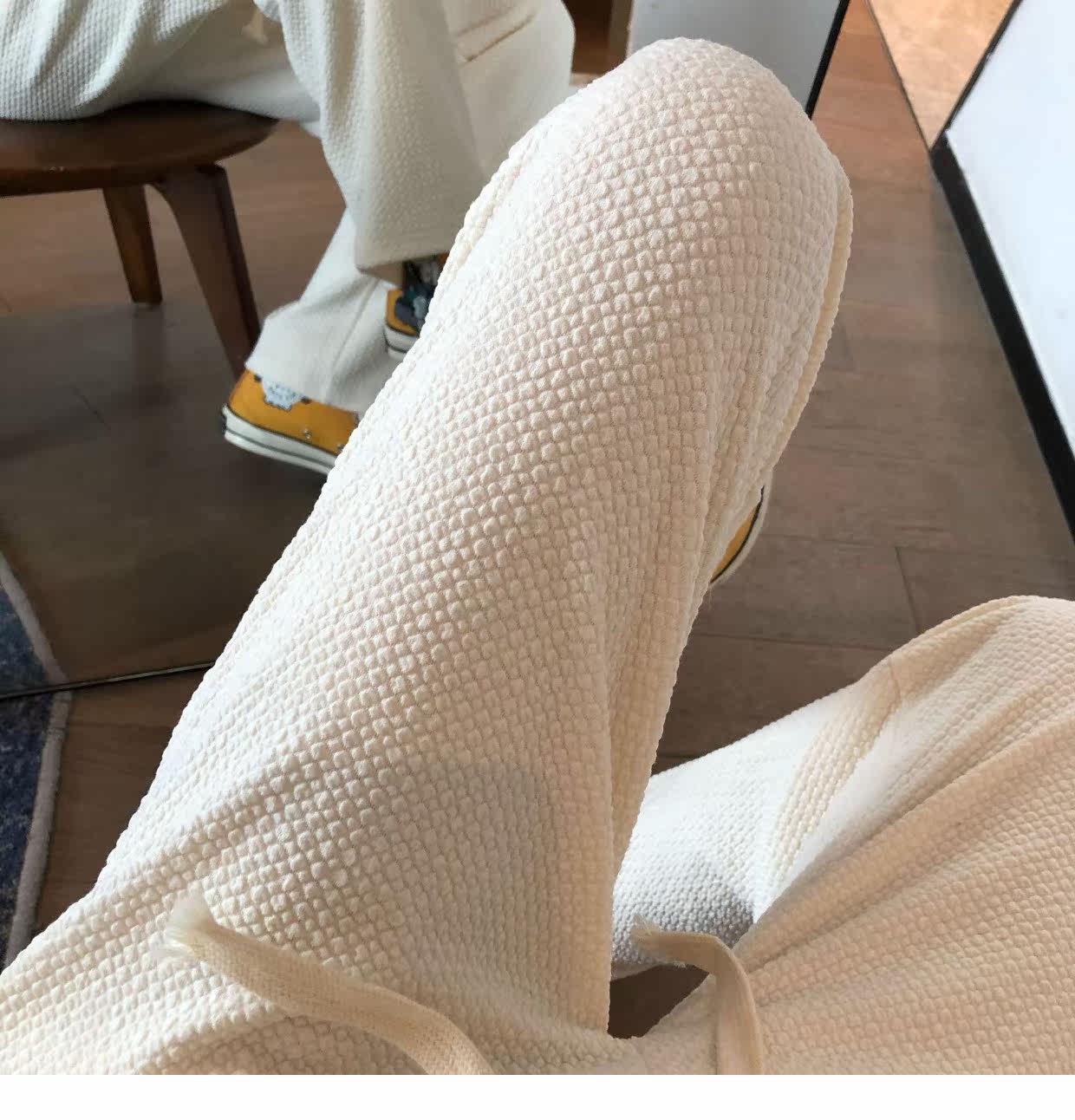 泡泡纱抽绳阔腿长裤2022春装新款直筒宽松高腰垂感显瘦长裤详情29