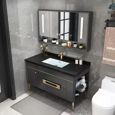 Light luxury simple rock board bathroom cabinet mirror cabinet combination solid wood sink wash basin toilet washing table floor standing